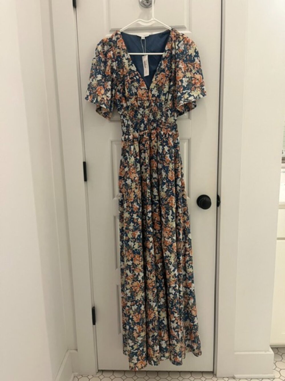 Verona Smocked Maxi Dress | Blue Floral - XS